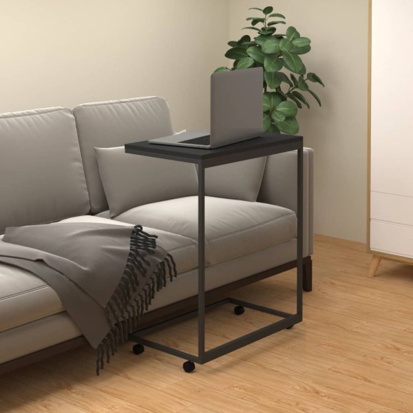 Mesa auxiliar con ruedas madera de ingeniería negra 55x35x70 cm