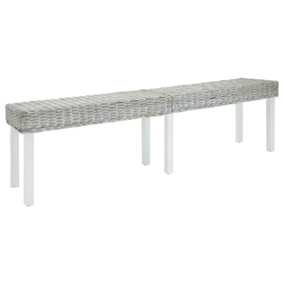 Banco madera caoba blanco y ratán Kubu natural 160x35x45 cm
