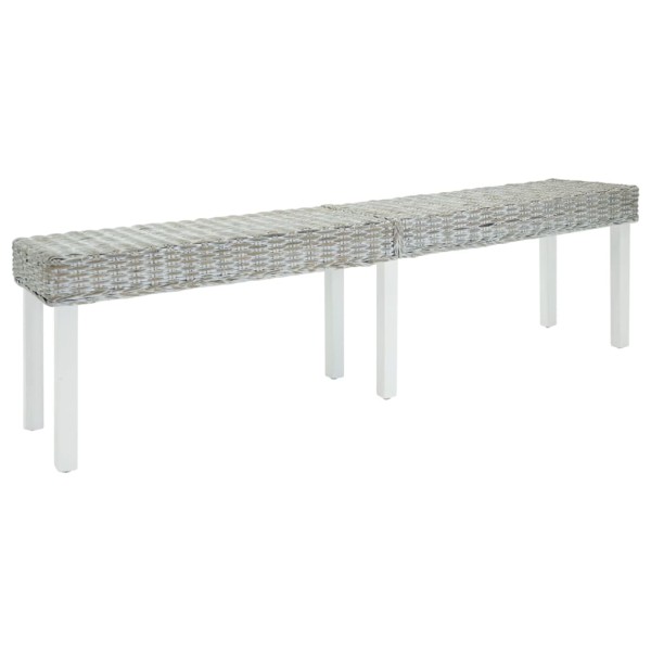 Banco madera caoba blanco y ratán Kubu natural 160x35x45 cm