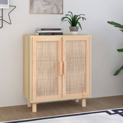 Aparador marrón madera pino maciza y ratán natural 60x30x70 cm