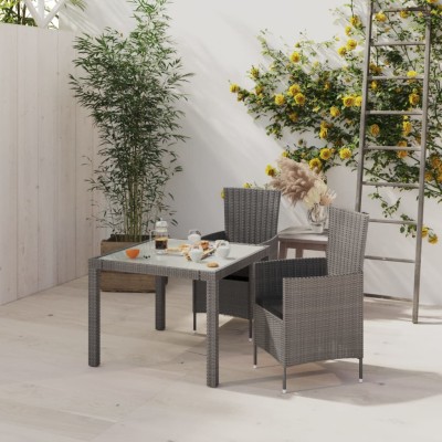 Set comedor de jardín 3 piezas con cojines ratán sintético gris