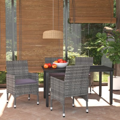 Juego muebles jardín 5 pzas con cojines ratán sintético gris