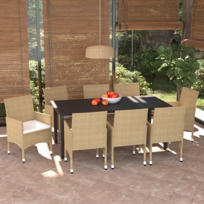 Set de muebles jardín 9 pzas con cojines ratán sintético beige