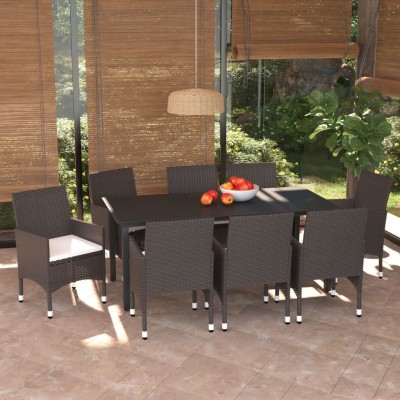 Set de muebles jardín 9 pzas con cojines ratán sintético marrón
