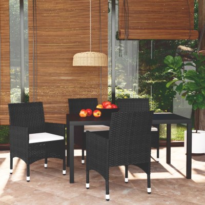 Juego muebles jardín 5 pzas con cojines ratán sintético negro