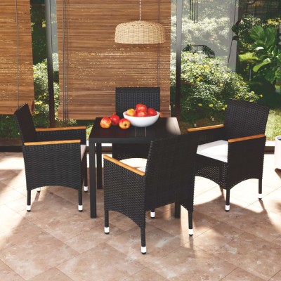 Juego muebles jardín 5 pzas con cojines ratán sintético negro