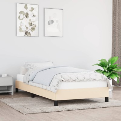 Estructura de cama sin colchón tela crema 90x200 cm