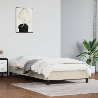 Estructura de cama sin colchón cuero sintético crema 100x200 cm