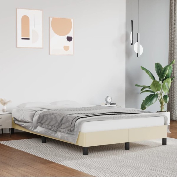 Estructura de cama sin colchón cuero sintético crema 120x200 cm