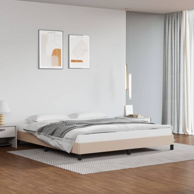 Estructura cama sin colchón cuero sintético capuchino 160x200cm