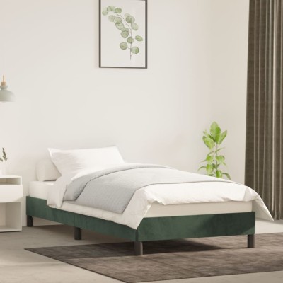 Estructura cama sin colchón terciopelo verde oscuro 100x200 cm
