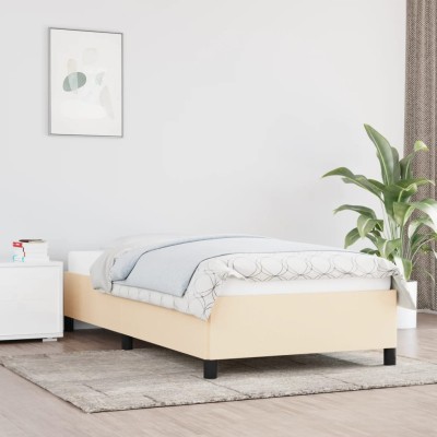 Estructura de cama sin colchón tela crema 90x200 cm