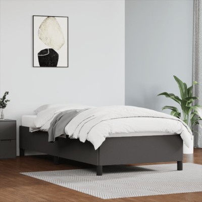 Estructura de cama sin colchón cuero sintético gris 90x190 cm
