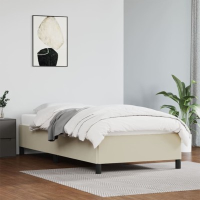 Estructura de cama sin colchón cuero sintético crema 90x200 cm