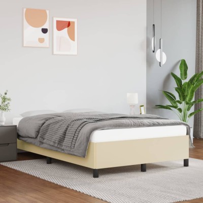Estructura de cama sin colchón cuero sintético crema 120x200 cm