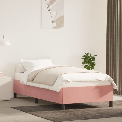 Estructura de cama sin colchón terciopelo rosa 90x190 cm