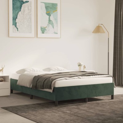 Estructura cama sin colchón terciopelo verde oscuro 140x190 cm