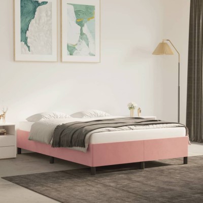 Estructura de cama sin colchón terciopelo rosa 140x190 cm