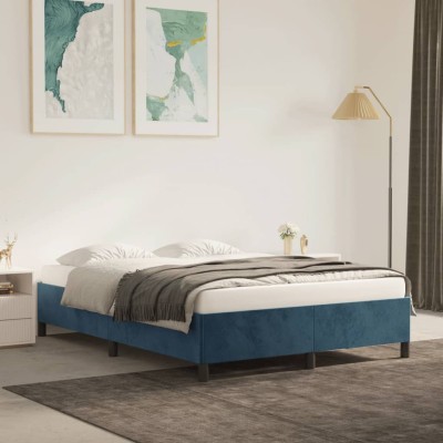 Estructura de cama sin colchón terciopelo azul oscuro 140x200cm
