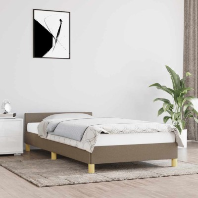Estructura de cama con cabecero sin colchón tela taupe 80x200cm