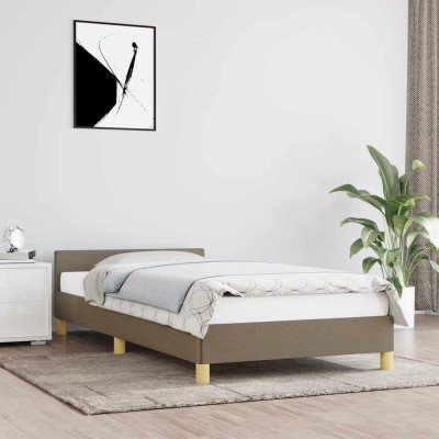 Estructura de cama con cabecero sin colchón tela taupe 90x190cm