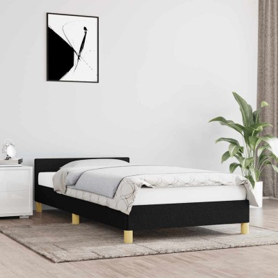 Estructura de cama con cabecero sin colchón tela negro 90x200cm