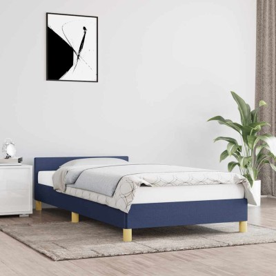 Estructura de cama con cabecero sin colchón tela azul 100x200cm
