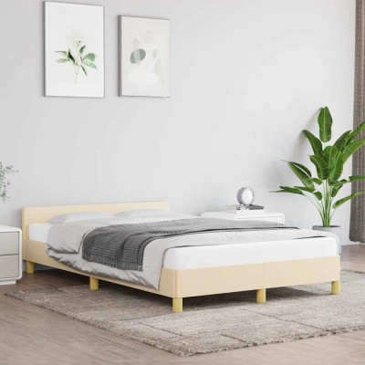 Estructura de cama sin colchón tela crema 120x200 cm