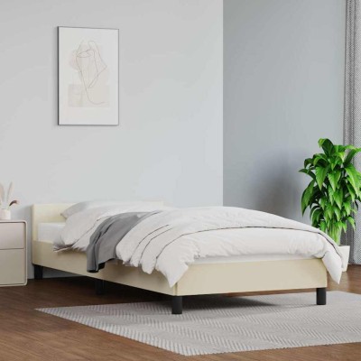Estructura de cama con cabecero sin colchón crema 90x190 cm