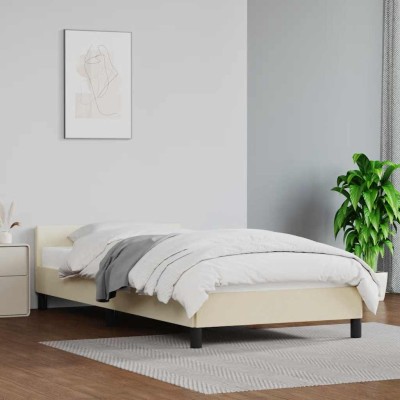 Estructura de cama con cabecero sin colchón crema 100x200 cm