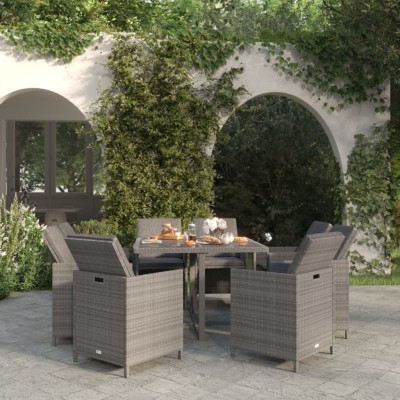 Set comedor jardín 9 pzas y cojines ratán sintético gris