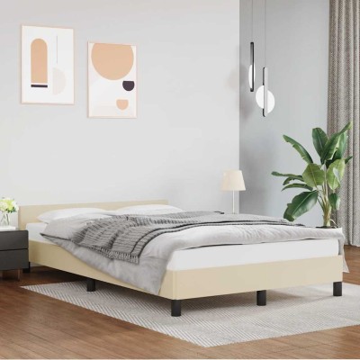 Estructura de cama con cabecero sin colchón crema 120x200 cm