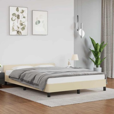 Estructura de cama con cabecero sin colchón crema 140x200 cm