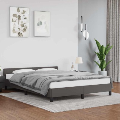 Estructura de cama con cabecero sin colchón gris 140x200 cm
