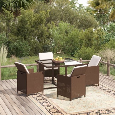 Set comedor de jardín 5 pzas con cojines ratán sintético marrón