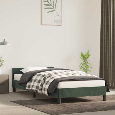 Estructura de cama sin colchón terciopelo verde oscuro 90x190cm