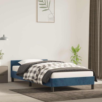 Estructura de cama sin colchón terciopelo azul oscuro 90x190 cm