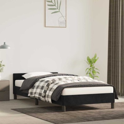 Cama con cabecero sin colchón terciopelo negro 90x200 cm