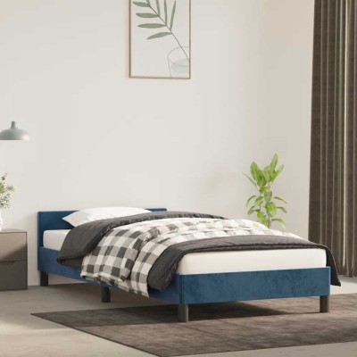 Estructura de cama sin colchón terciopelo azul oscuro 90x200 cm
