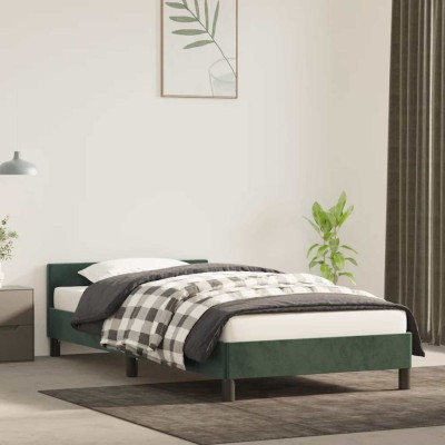 Estructura cama sin colchón terciopelo verde oscuro 100x200 cm