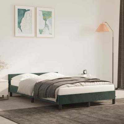 Estructura cama sin colchón terciopelo verde oscuro 120x200 cm