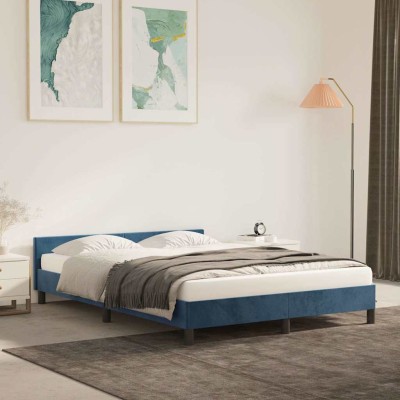 Estructura de cama sin colchón terciopelo azul oscuro 140x190cm