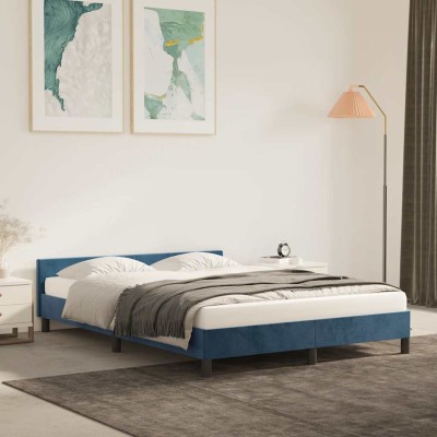 Estructura de cama sin colchón terciopelo azul oscuro 140x200cm