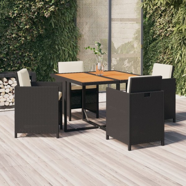 Set comedor de jardín 5 pzas con cojines ratán sintético negro