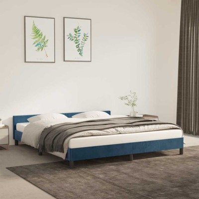 Estructura de cama sin colchón terciopelo azul oscuro 160x200cm