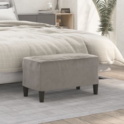 Banco de terciopelo gris claro 70x35x41 cm