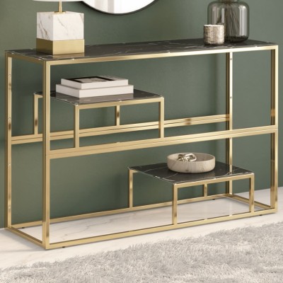 Mesa consola acero inoxidable dorado y vidrio templado