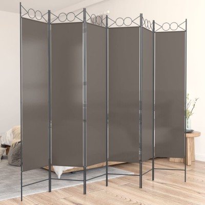 Biombo divisor de 6 paneles de tela gris antracita 240x200 cm