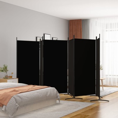 Biombo divisor de 6 paneles de tela negro 520x180 cm