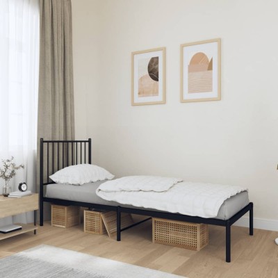 Estructura cama sin colchón con cabecero metal negro 75x190 cm